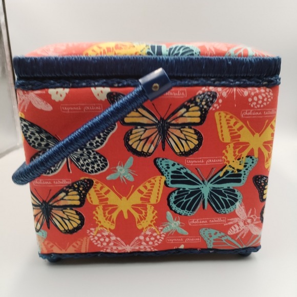 Large Butterfly Sewing Kit Storage Box - Red & Blue Fabric - Removable Organizer - Picture 5 of 15
